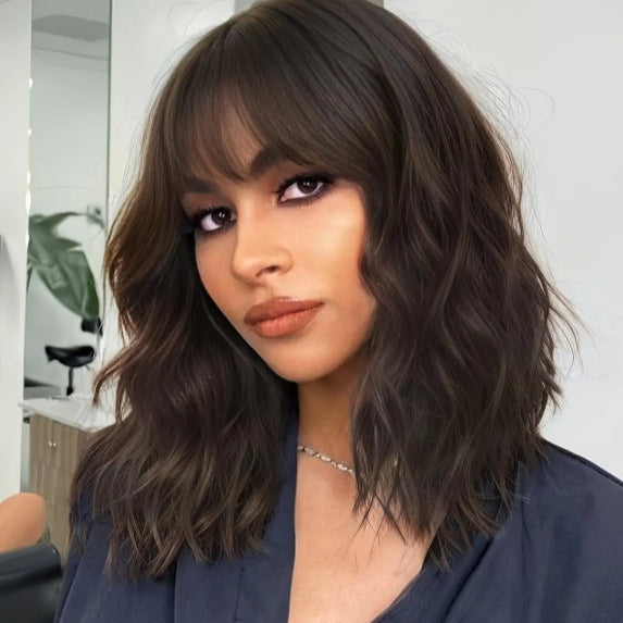 New European & American Style Women Wig, Medium Length Wavy Curly Hair With Bangs, Synthetic Wig, Factory Wholesale Dropshipping